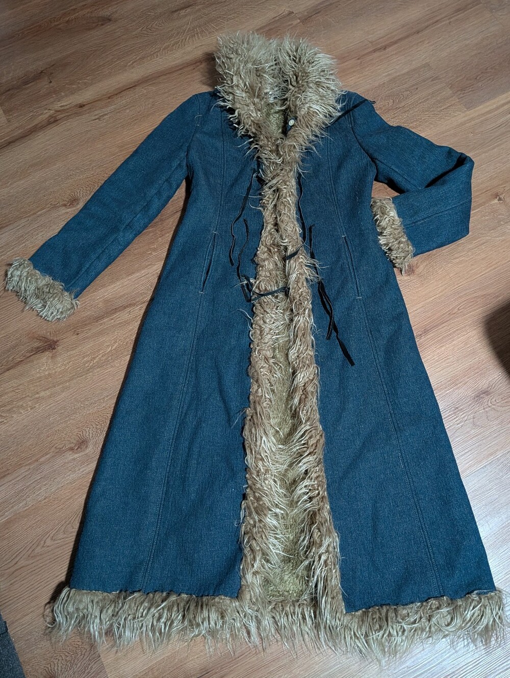 Baby Phat Vintage Long Denim Faux Fur Trench Coat Small